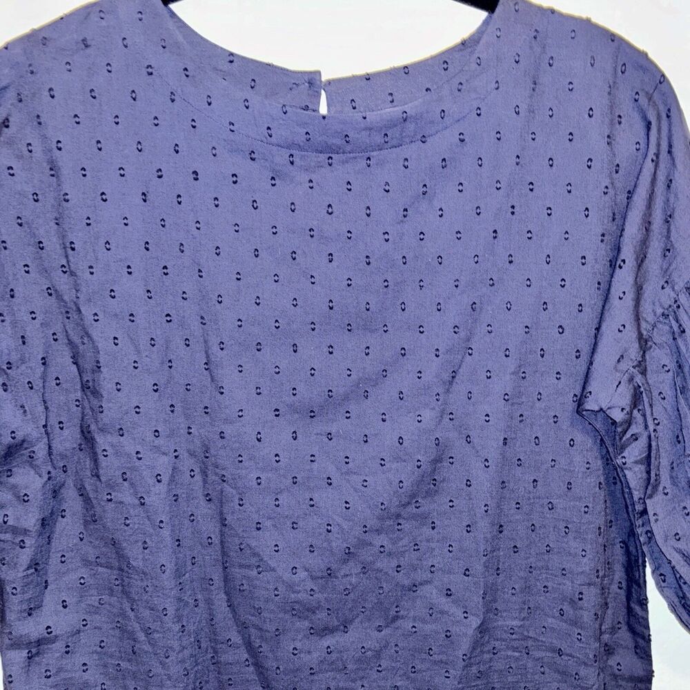 Fitzroy & Willa XS Dress Navy Blue Eyelet Puff Sleeve Preppy Classy Minimal Corp